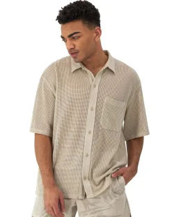 Champion : Mesh Button Down Shirt - Cold Beige