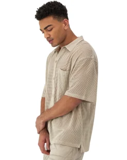 Champion : Mesh Button Down Shirt - Cold Beige