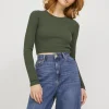JJXX : Feline Long Sleeve Rib Tee - Black Forest