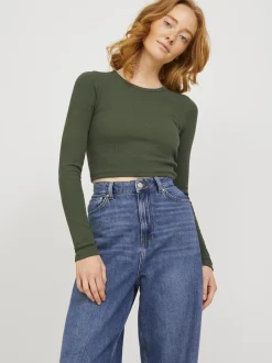 JJXX : Feline Long Sleeve Rib Tee - Black Forest