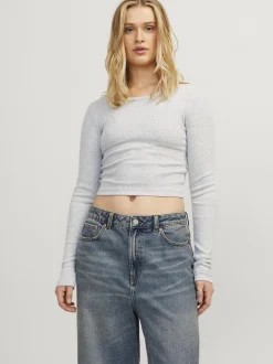 JJXX : Feline Long Sleeve Rib Tee - Light Grey