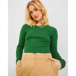 JJXX : Feline Long Sleeve Rib Tee - Green