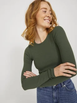 JJXX : Feline Long Sleeve Rib Tee - Black Forest