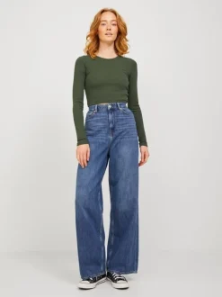 JJXX : Feline Long Sleeve Rib Tee - Black Forest