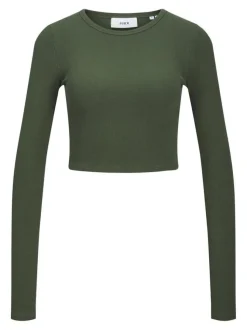 JJXX : Feline Long Sleeve Rib Tee - Black Forest