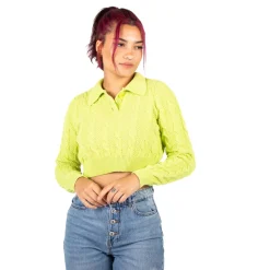 Only : Astrid L/S Cropped Polo Knit - Yellow Plum